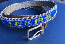 Vintage 1960s Native American Beaded And Tooled Leather Texas Souvenir Belt 35  