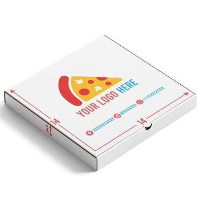 Custom Logo Printed White Pizza Boxes by - Pack of 50 (14x14x2 inches) - Pers...
