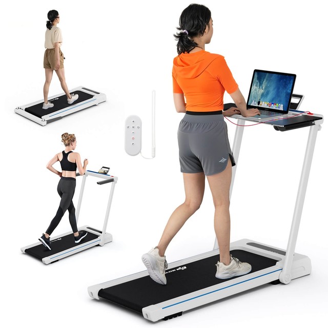 Goplus 2.25HP 3-in-1 Folding Treadmill W/Table Speaker Remote Home Office White