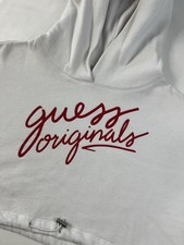 Guess Originals Women  s Small Sweatshirt Cropped Hoodie White Pullover Fleece