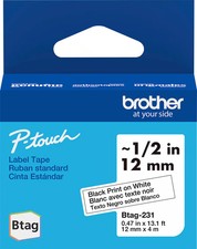 Brother - P-touch Btag Black on White Label Tape BTAG231 , 1/2" x 13.1' 12m...