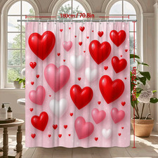Cute Heart Shower Curtain for Kids, Pink Red White Valentine's Decor
