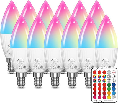 E12 LED Bulb Color Changing Candelabra Light Bulb with Remote Control, 50W Incan