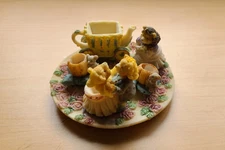 Cinderella Teddy Bears Mini Resin Tea Set figurine Tea Party-EUC Ship Fast