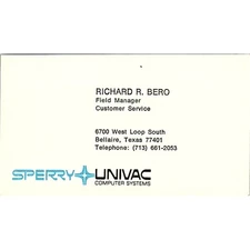 Richard R Bero Sperry Univac Bellaire TX Vintage Business Card SD9-B2