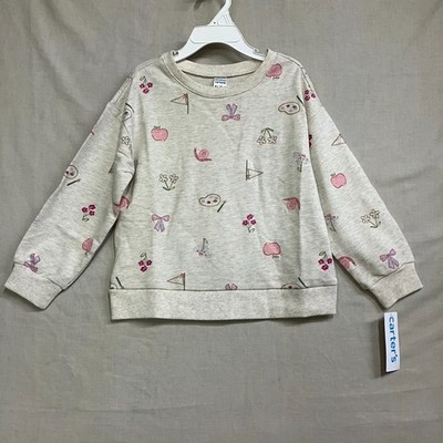 Carter s Girls Sweatshirt 5T Beige Floral Bow Snail Mixed Print Pullover Toddler