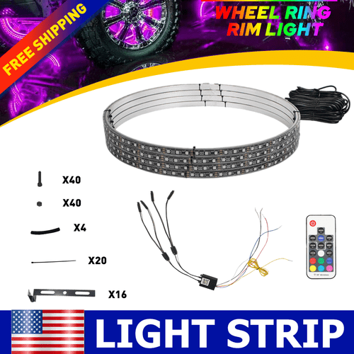 RGB Color 4X LED Wheel Ring Rim Lights 17.5" Chasing Turn Signal IP68 Waterproof