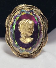 Vintage Gold Victorian Revival Heliotrope Watermelon Cameo Brooch Pin