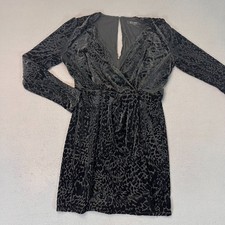 All Saints Size 8 Laney Devore Black Velvet Burnout Faux Long Sleeve Wrap Dress