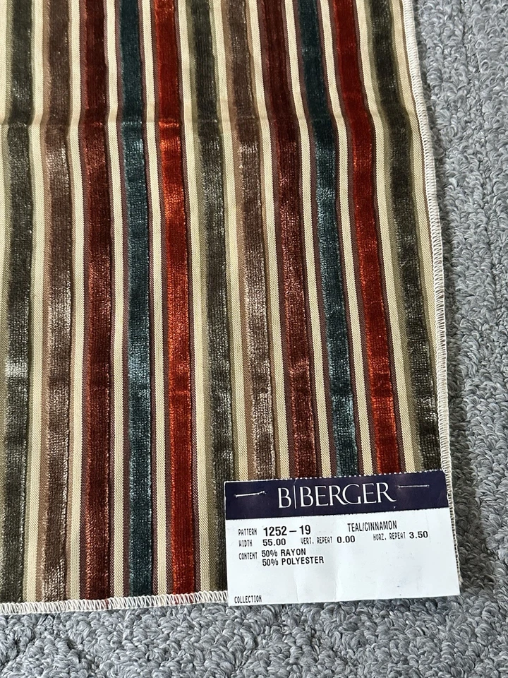 B Berger Fabric Sample Remnant 17x17.5” APPROX Stripes Teal Cinnamon Crafts - Image 2 of 4