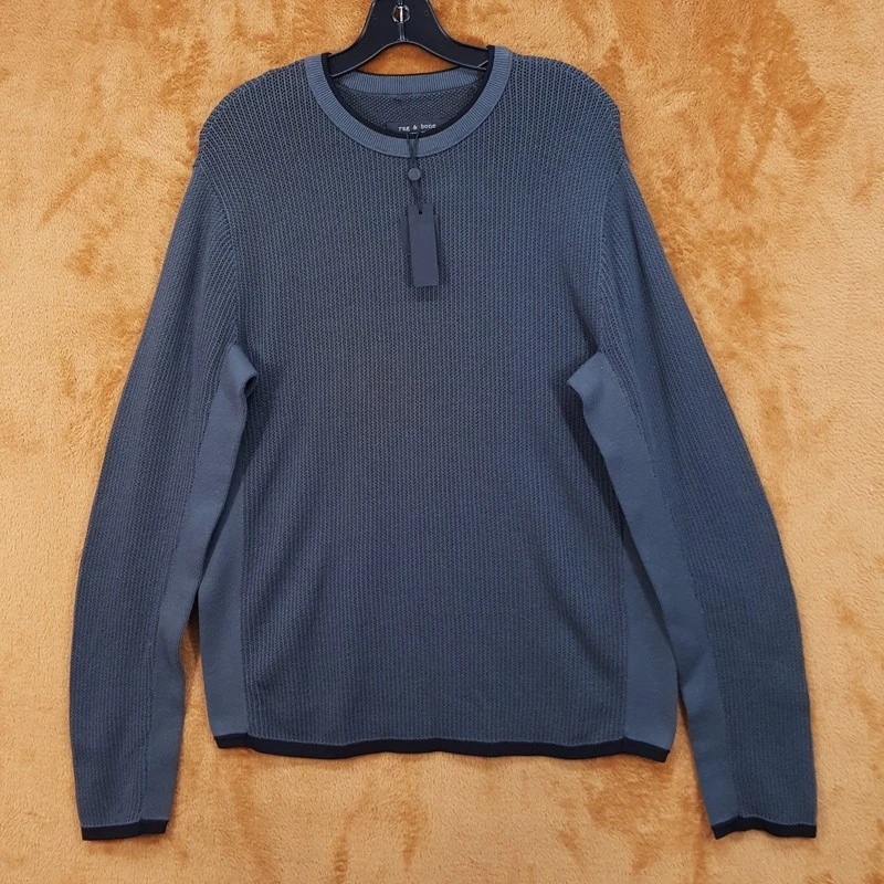 RAG & BONE Sweater Mens Small Gray Pullover HARVEY CREW Loose Knit $275 - Image 2 of 4