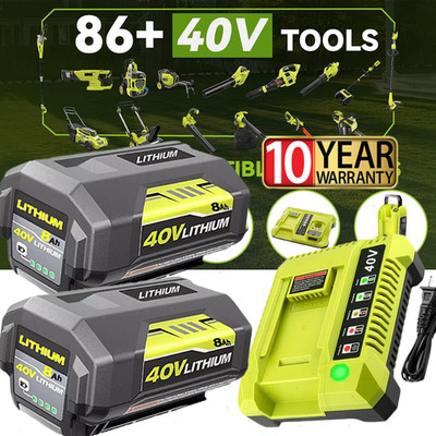 8.0Ah Battery 40 Volt for Ryobi 40V Lithium OP40602 Battery with LED / Charger