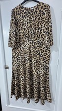 M&S Ladies Leopard Animal Print Long Midi Dress Size 20 Reg Autumnal Party Dress