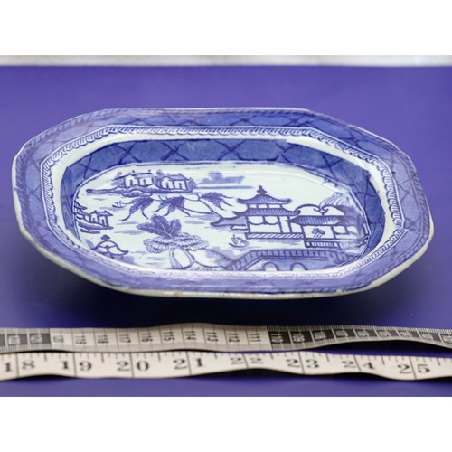 Antique Staffordshire butter vegetable dish Chinoiserie blue white (1975) - Picture 8 of 9