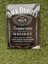 JACK DANIEL*S old No 7 ENAMEL ON METAL SIGN  5 X 3.75 INCHES
