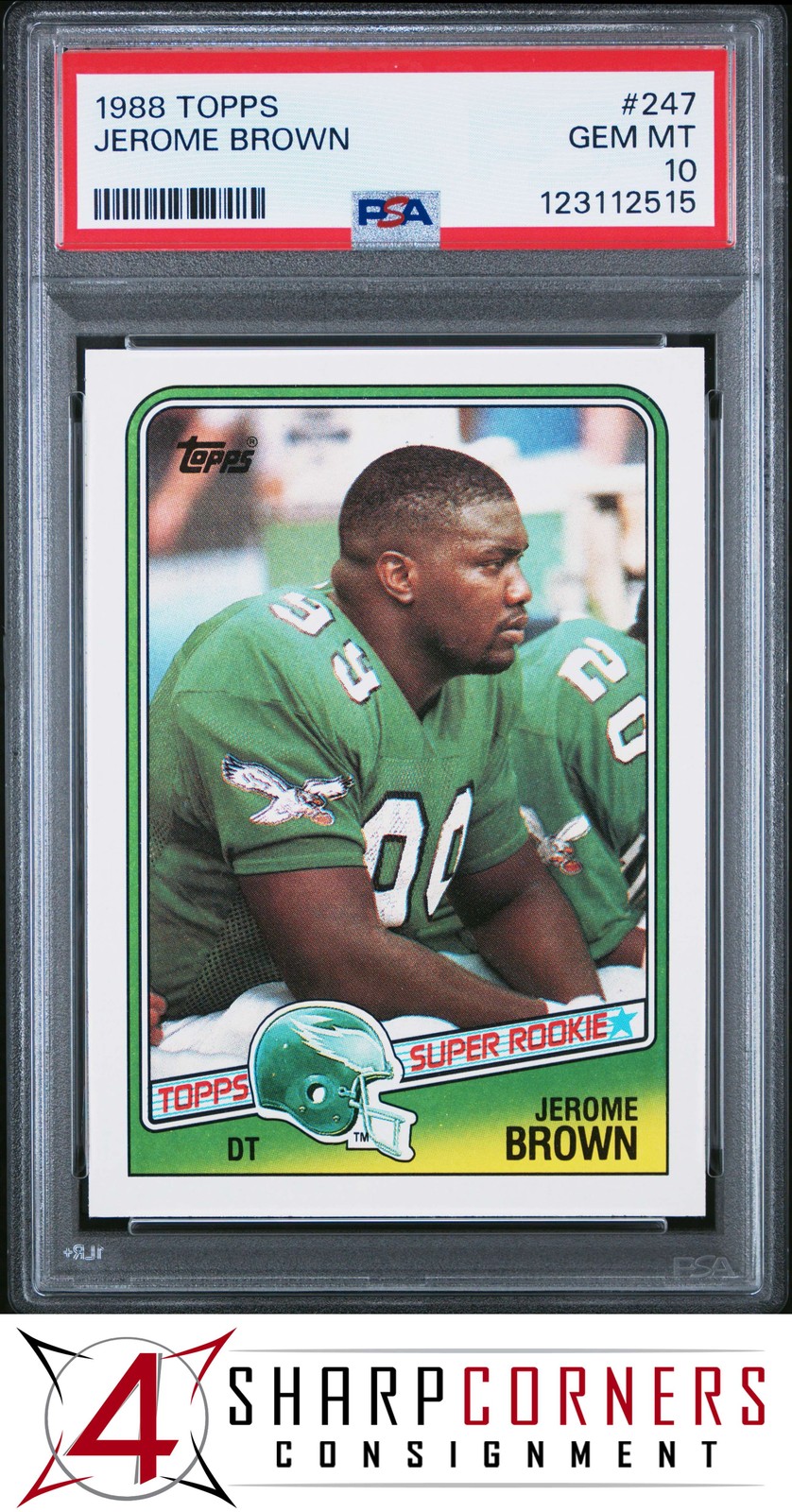 1988 TOPPS #247 JEROME BROWN RC SUPER ROOKIE EAGLES PSA 10