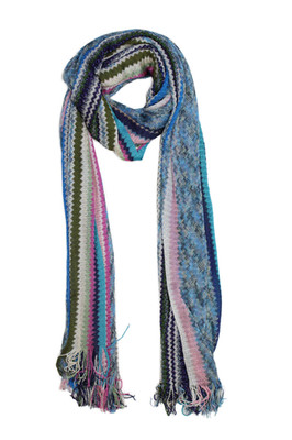 Missoni Womens Metallic Knit Striped Neck Scarf Multicolor Size 70X22''