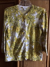 Charter Club Size M Floral Yellow Cream Cardigan Sweater Top Women