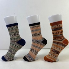 Womens Crew Socks Set 3 Pairs Multicolor Cozy Knit Winter Stripe Pumpkin Spice