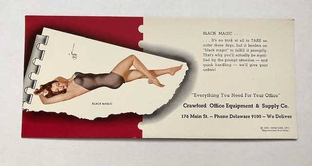 1943 - Famous "V" Girls by Varga, "Black Magic" pinup girl - ink blotter