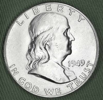 1949-p Franklin Half.  Full Horizontal Bell Lines.     BU  (Inventory A)