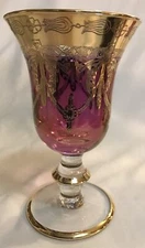 Italian Luxury Interglass Cranberry Wine Goblet Gold Encrusted