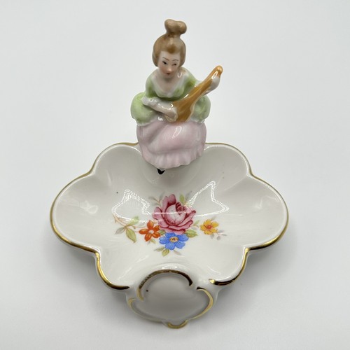 Vintage Porcelain Ceramic ERPHILA Germany Trinket Dish Woman Flowers Guild MCM - Picture 10 of 12