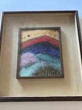 Mid Century Modern Painting Enamel On Copper Japanese Or Chinese Landscape Rare