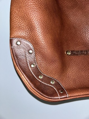 Puntotre Cognac Leather Shoulder Bag, Silvertone hardware - Picture 5 of 8