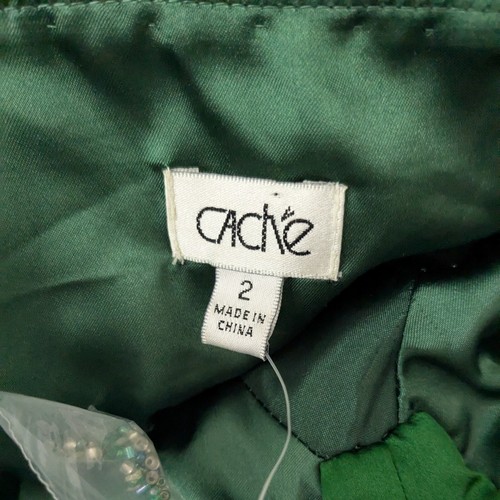 Vintage Cache Prom Dress Midi Gown 2 Green Silk Fairy Y2K Glam Bead Satin Halter - Picture 12 of 14