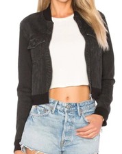 J Brand Black Harlow Bomber Jacket Knitted Neck, Cuff And Waist Band Size Xs