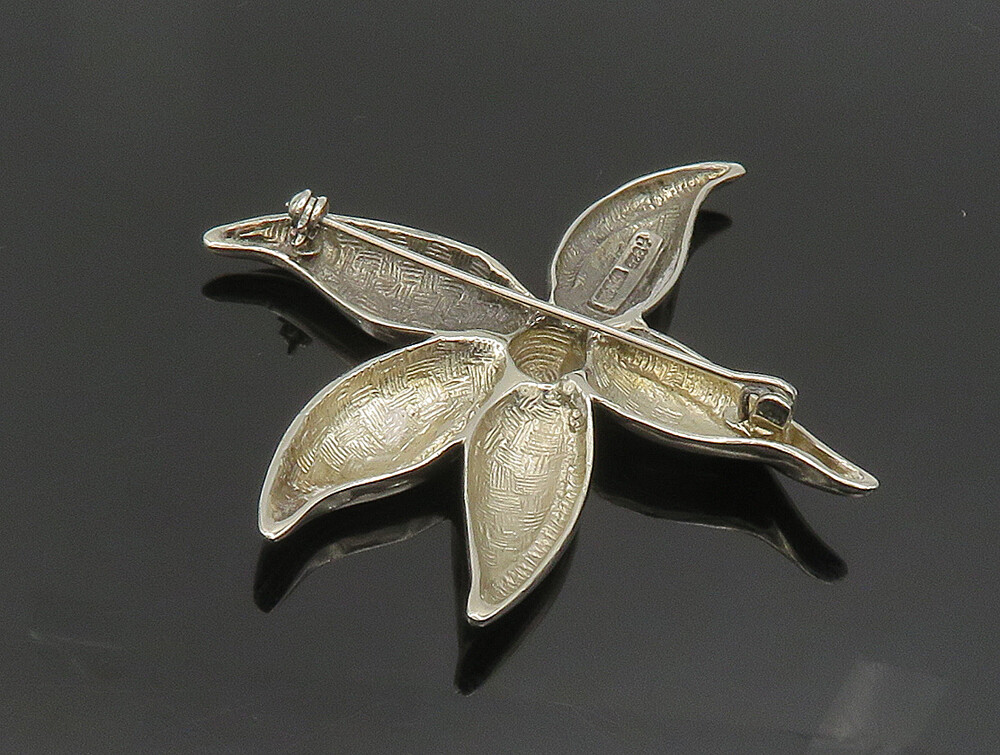 925 Sterling Silver Vintage Shiny Curved Flower Brooch Pin