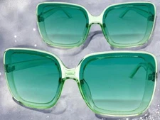 OVERSIZED EXAGGERATED VINTAGE RETRO SUN GLASSES Huge X-Large Square Green Frame
