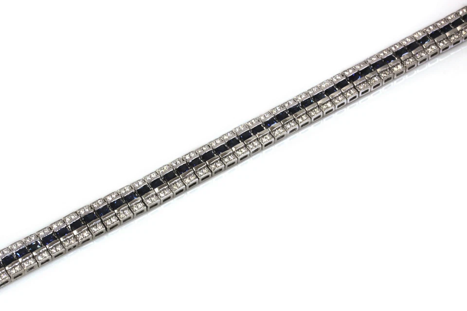 Brazalete de oro blanco sólido de 14 k con zafiro princesa azul natural de 6,5 quilates Foto 3 de 4