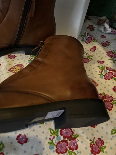 MJUS Cognac Brown Leather Concealed Laces Zip Ankle Boots Size 5.5 Eu 39 NEW - Picture 9 of 19