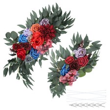 2 Pcs 26" Wedding Arch Flower Artificial Silk Floral with Clip Burgundy/Navy