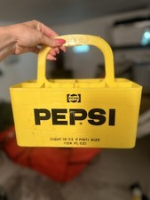 Vintage Pepsi Yellow 8 Glass Bottle Carrier AntIque Old Crate Holder 16oz Caddy