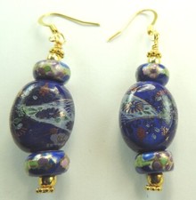 Royal Blue Flower Porcelain Earrings Cloisonne Flowers Handmade