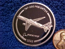 2022 BOEING EMPLOYEEs COIN CLUB Silver Medal 767 -300 Freighter . bkRa