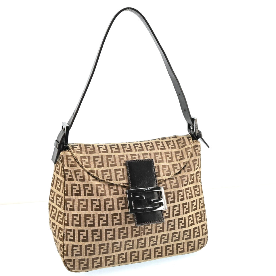 FENDI Zucchino Canvas Mamma Baguette Shoulder Bag Brown R3254YY703