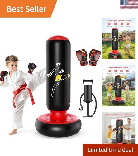 Kids Punching Bag Toy with Boxing Gloves, 66 Inch Larger Stable Kids Inflatab...