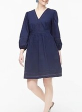 J. CREW COTTON PRAIRIE DRESS L NAVY CROCHET COTTAGECORE FESTIVAL COACHELLA *READ