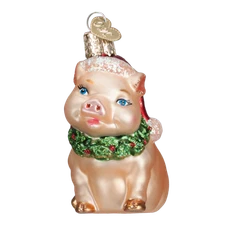 Old World Christmas HOLLY PIG (12420) Glass Ornament w/OWC Box