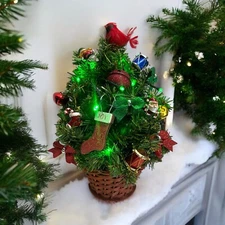 Vintage Christmas Tree Mini Wall Hanger Wicker 12” Lite Up Battery Ornaments