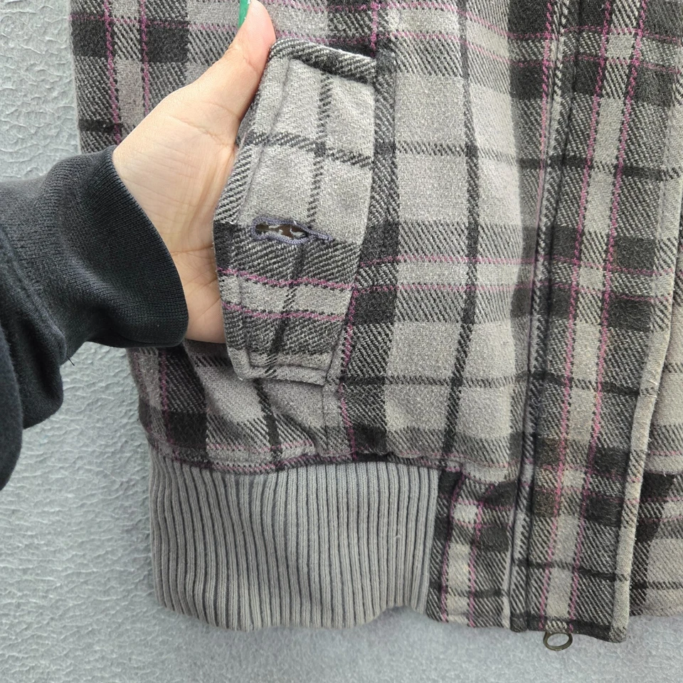 Roxy Junior Jacket XL Gray Plaid Flannel Quilted Lined Vest Pockets Full Zip - Image 4 of 4