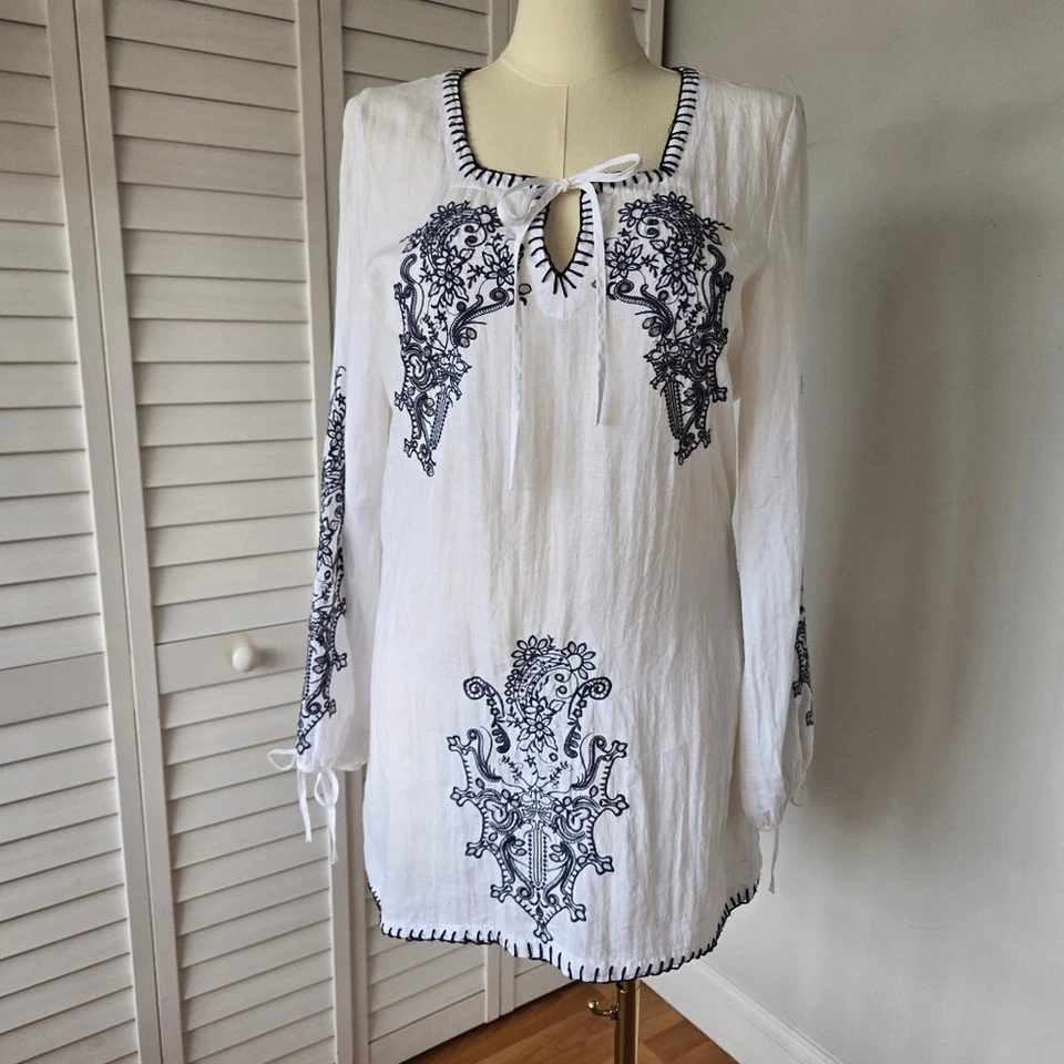 Vestido túnica de lino bordado Monoreno L Boho Festival playa vaquera costera Foto 2 de 4