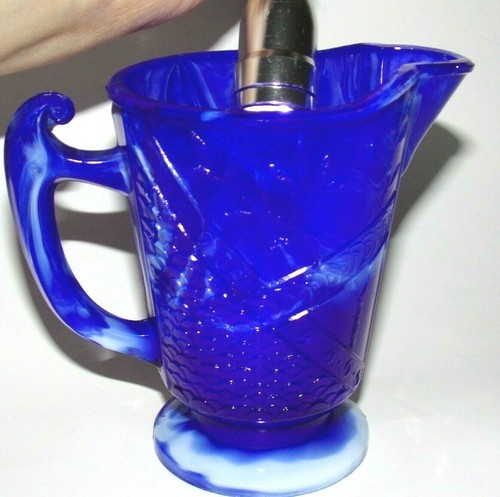EAPG BARRED FISHSCALE Cobalt Slag Creamer, No. 10 by Unknown, VERY RARE - Picture 4 of 11