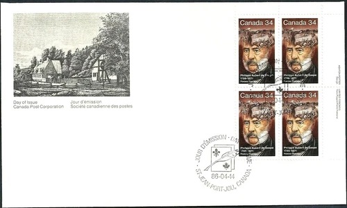 🍁Canada   #1090 URpb   "Philippe A. de Gaspe"  Brand New  1986  First Day Cover