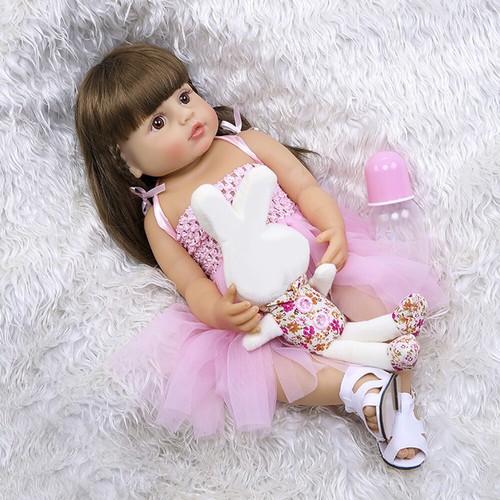 Muñeca renacida de vinilo de silicona de cuerpo completo de 22" para niños pequeños muñeca de niña realista impermeable - Imagen 9 de 12