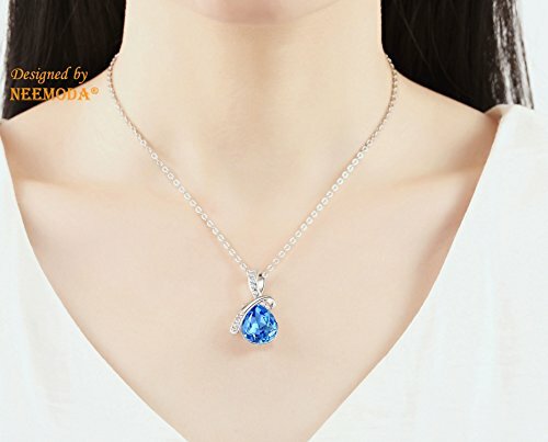 Sapphire Blue Crystal Pendant Necklace White Gold Plated Womens Fashion Jewelry - Picture 2 of 10